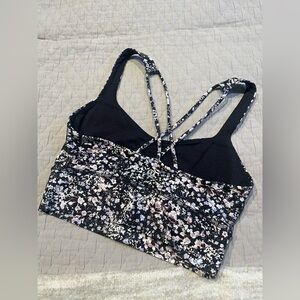 Lululemon Free to be Bra Long Line Black Pink Floral Spritz-Multi Size 4